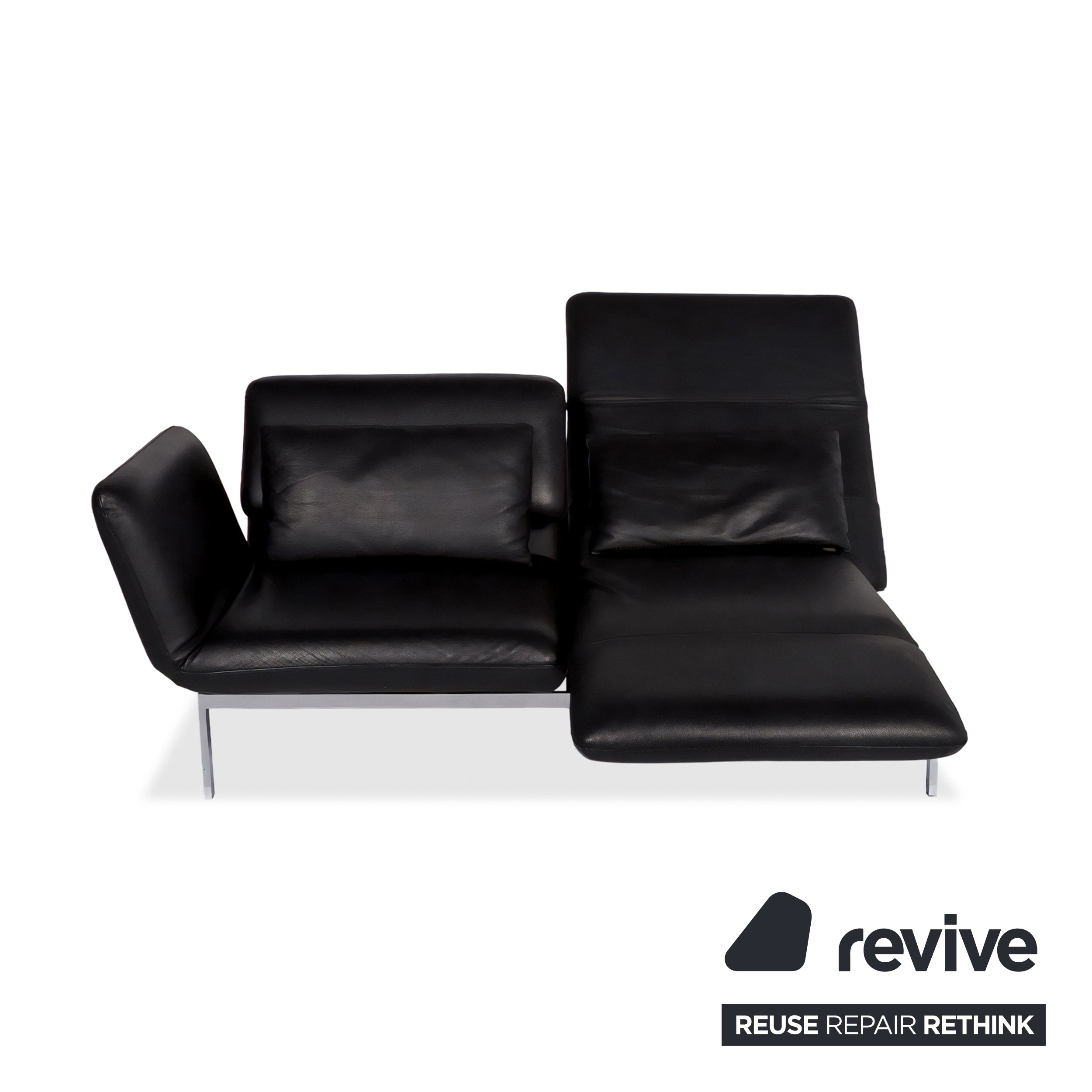 Brühl Roro Medium Leather Sofa Black Two-Seater Couch manual function