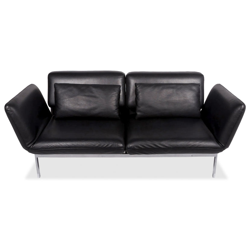 Brühl Roro Medium Leather Sofa Black Two-Seater Couch manual function