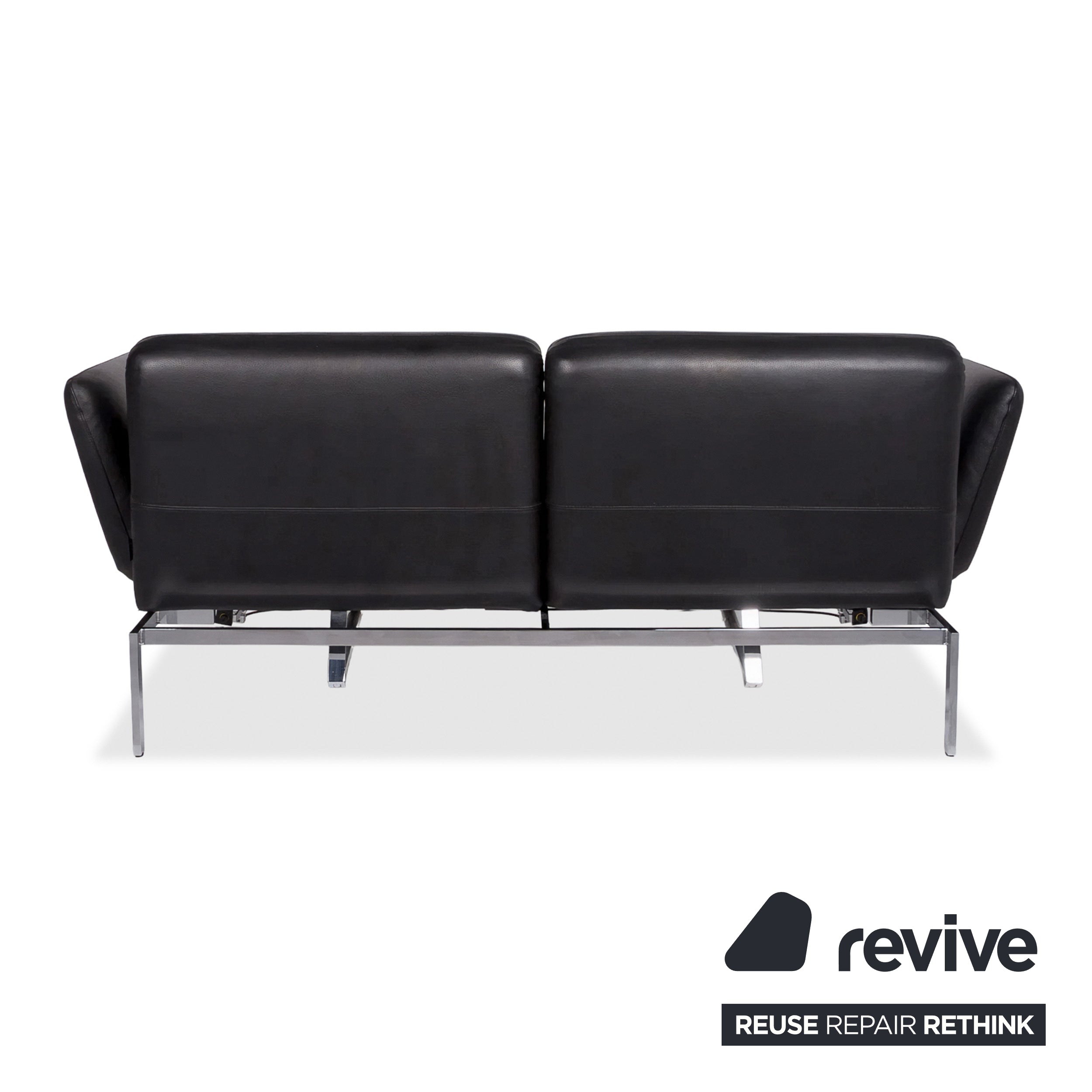 Brühl Roro Medium Leather Sofa Black Two-Seater Couch manual function