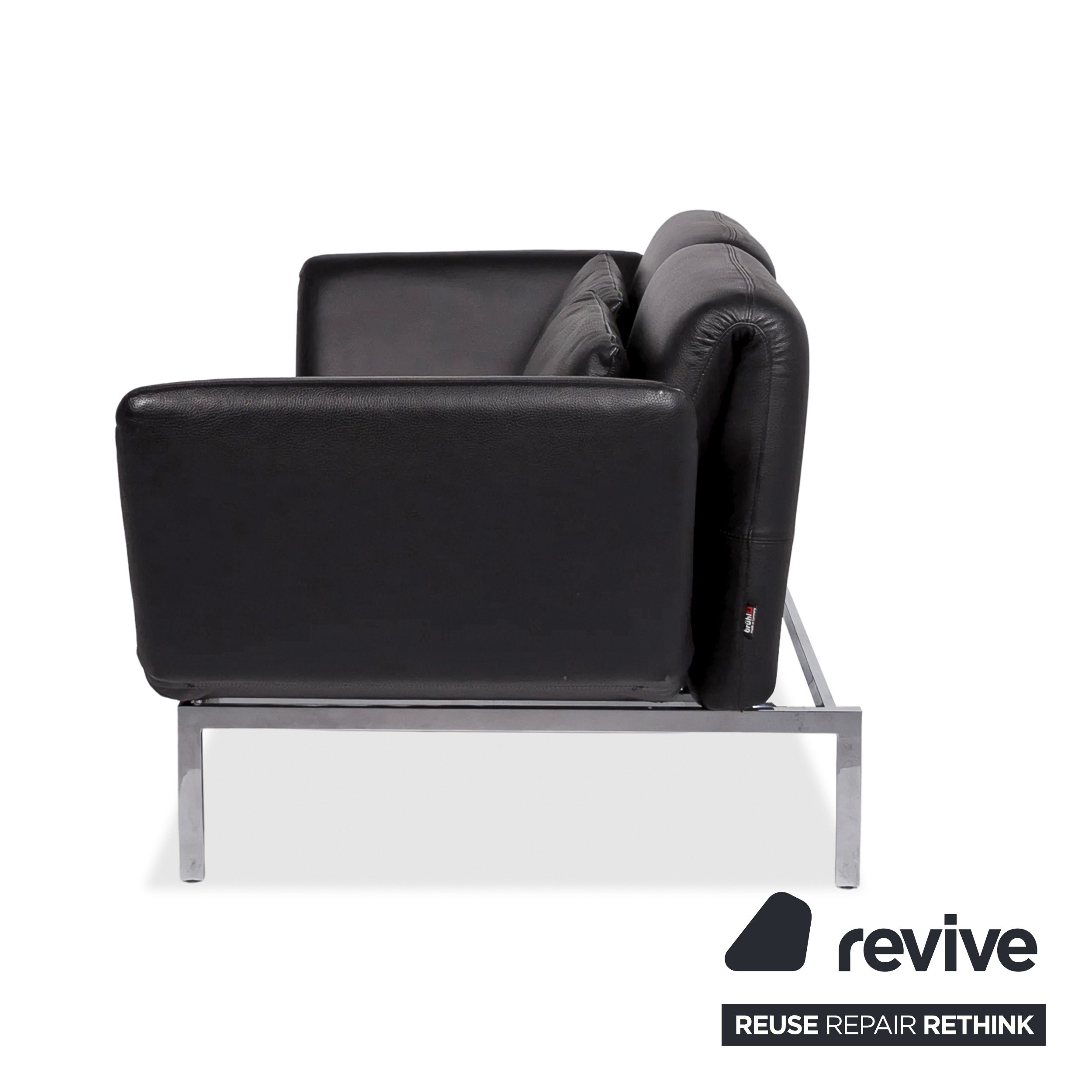 Brühl Roro Medium Leather Sofa Black Two-Seater Couch manual function