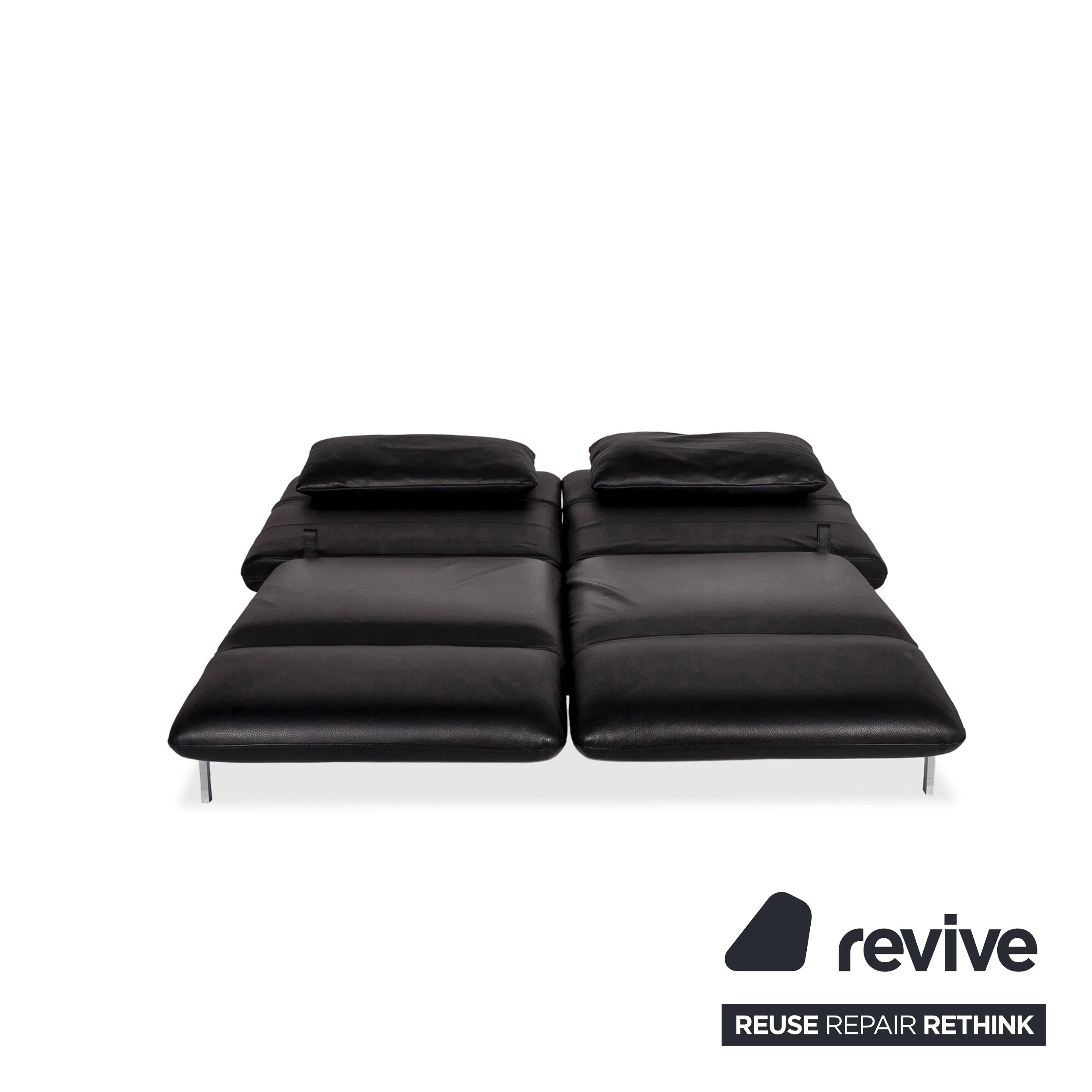 Brühl Roro Medium Leather Sofa Black Two-Seater Couch manual function