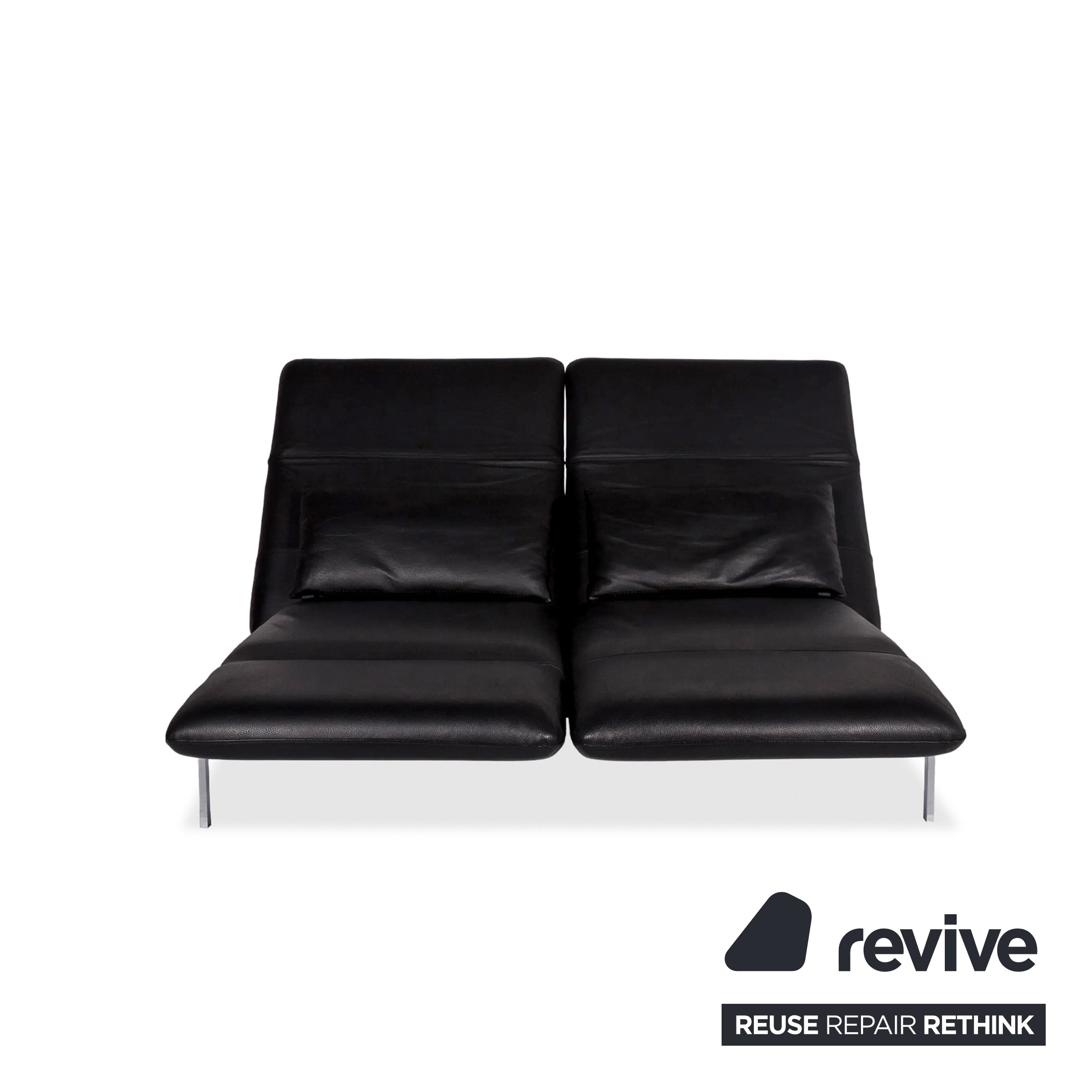 Brühl Roro Medium Leather Sofa Black Two-Seater Couch manual function