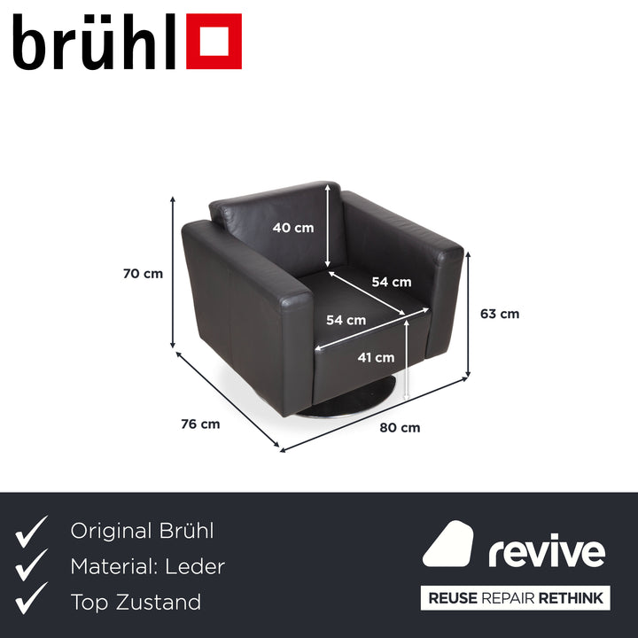 Brühl Serge Leder Sessel Schwarz Chrom Drehfunktion