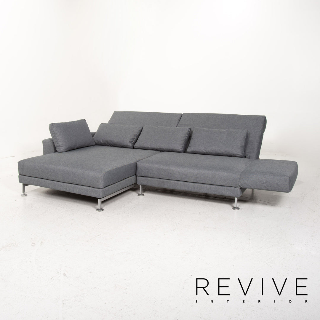Brühl Moule Stoff Sofa Garnitur Graublau Funktion Relaxfunktion Schlaffunktion Schlafsofa 1x Ecksofa 1x Hocker #15551