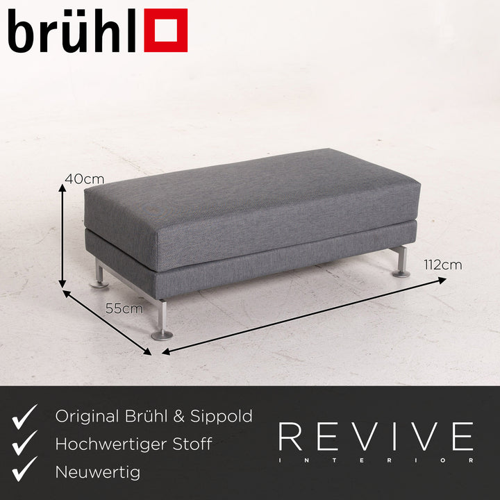 Brühl Moule Stoff Sofa Garnitur Graublau Funktion Relaxfunktion Schlaffunktion Schlafsofa 1x Ecksofa 1x Hocker #15551