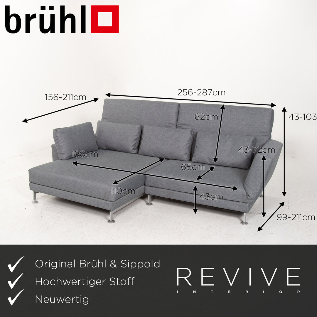 Brühl Moule Stoff Sofa Garnitur Graublau Funktion Relaxfunktion Schlaffunktion Schlafsofa 1x Ecksofa 1x Hocker #15551