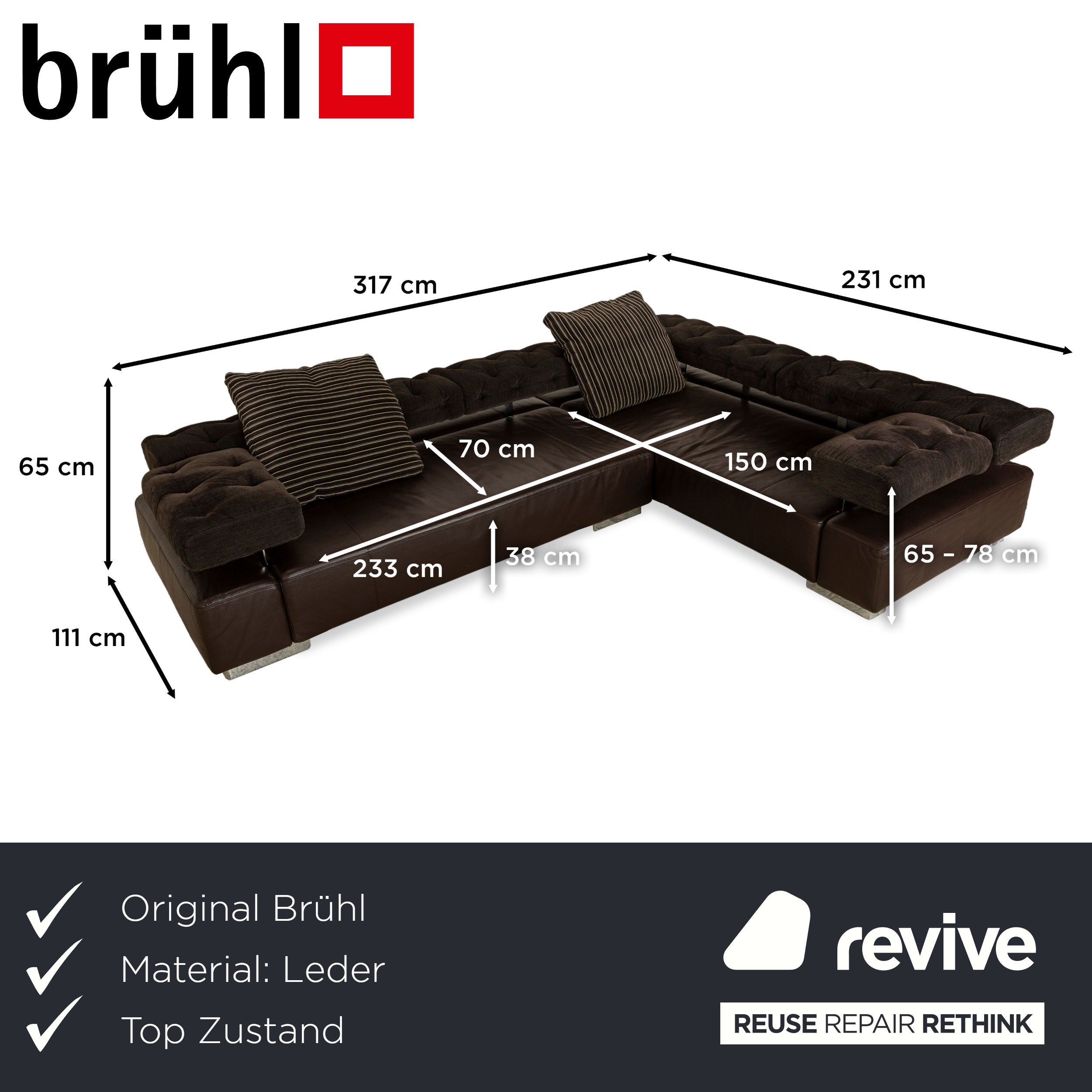 Brühl Sunrise Leder Ecksofa Braun Sofa Couch manuelle Funktion