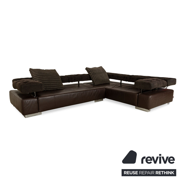 Brühl Sunrise Leather Corner Sofa Brown Sofa Couch manual function