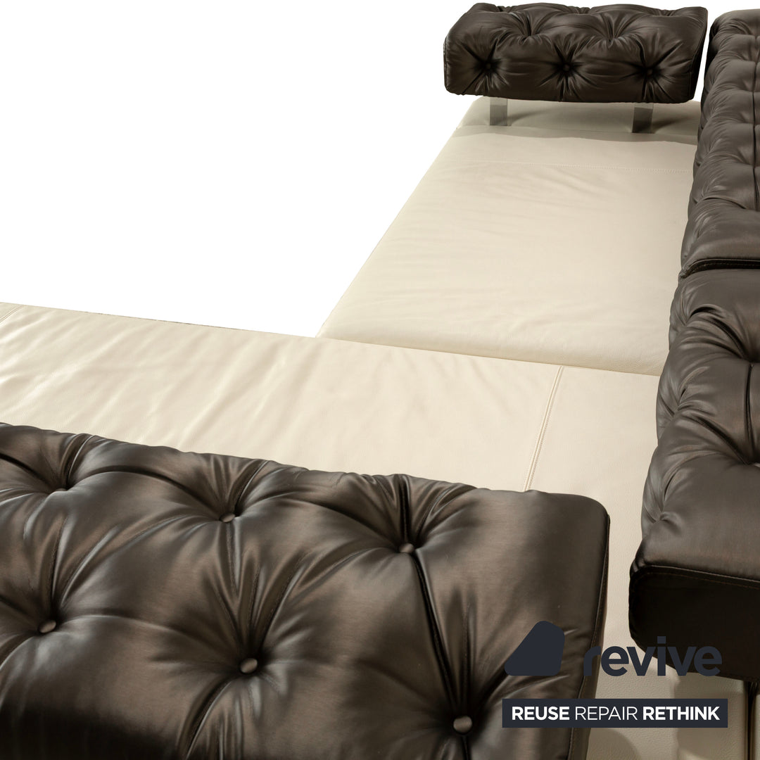 Brühl Sunrise Leder Ecksofa Creme Schwarz manuelle Funktion Sofa Couch