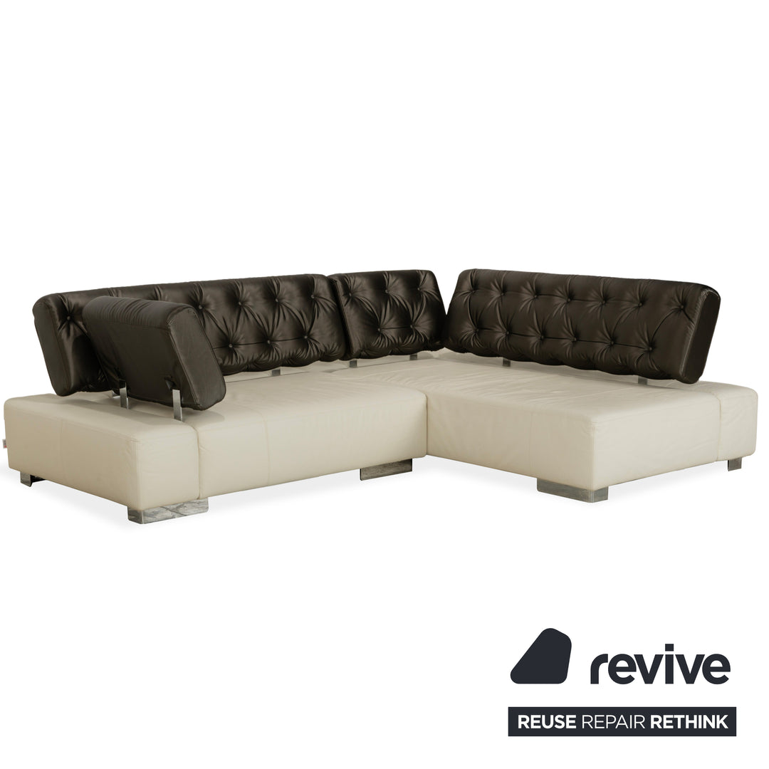 Brühl Sunrise Leder Ecksofa Creme Schwarz manuelle Funktion Sofa Couch