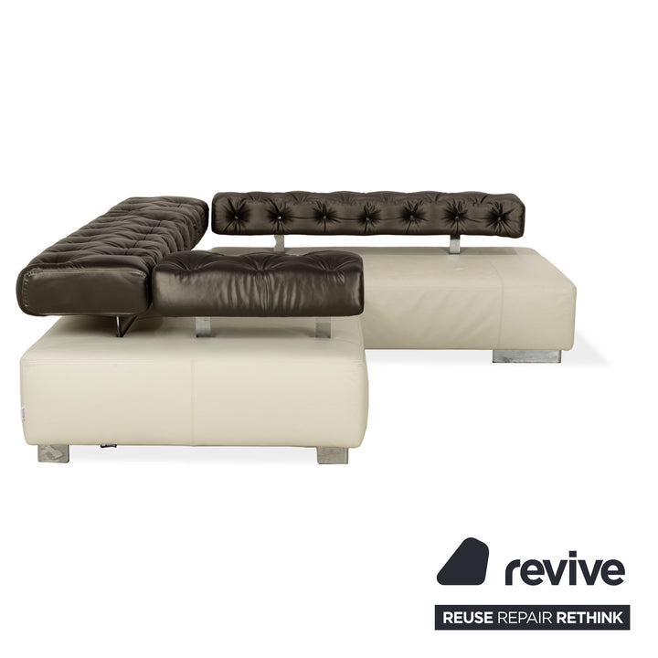 Brühl Sunrise Leder Ecksofa Creme Schwarz manuelle Funktion Sofa Couch