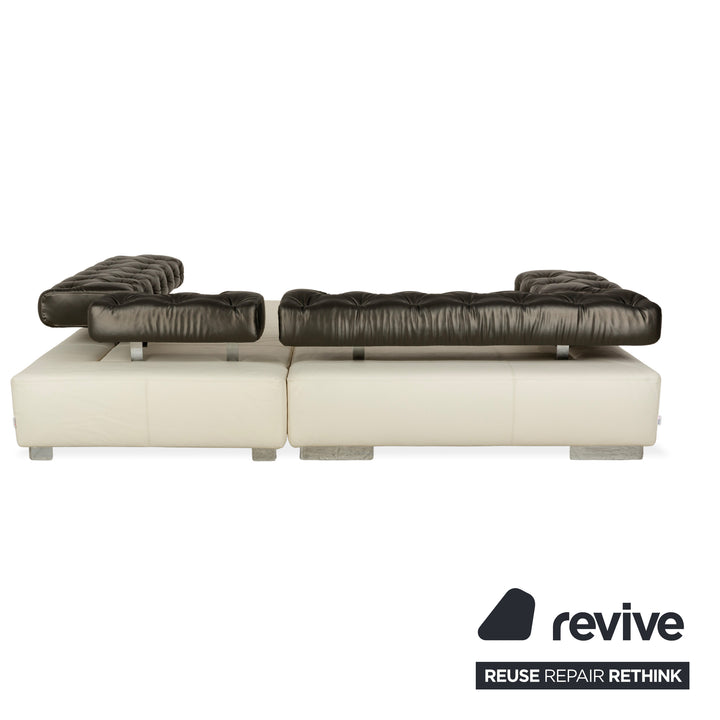 Brühl Sunrise Leder Ecksofa Creme Schwarz manuelle Funktion Sofa Couch