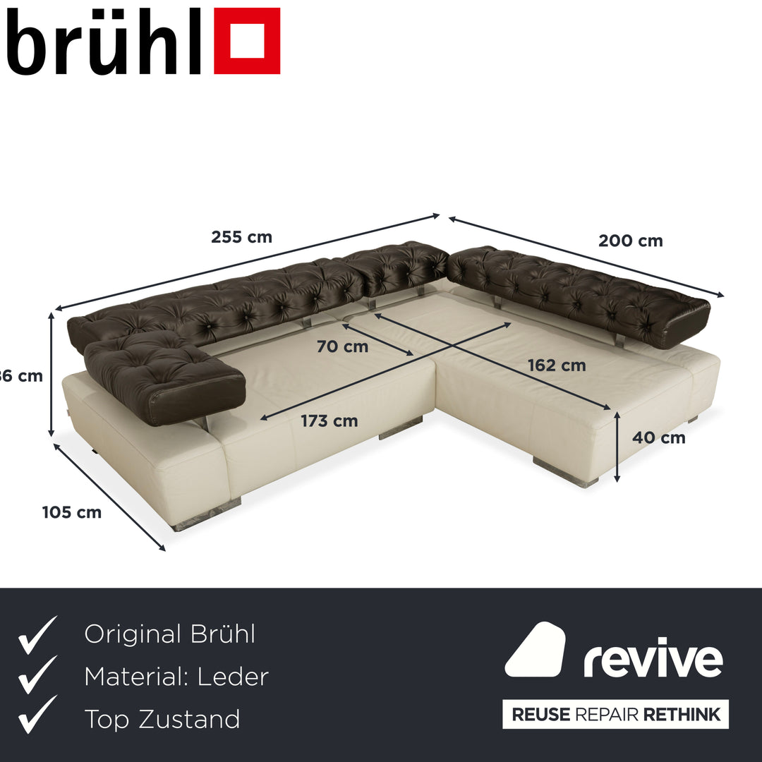 Brühl Sunrise Leder Ecksofa Creme Schwarz manuelle Funktion Sofa Couch