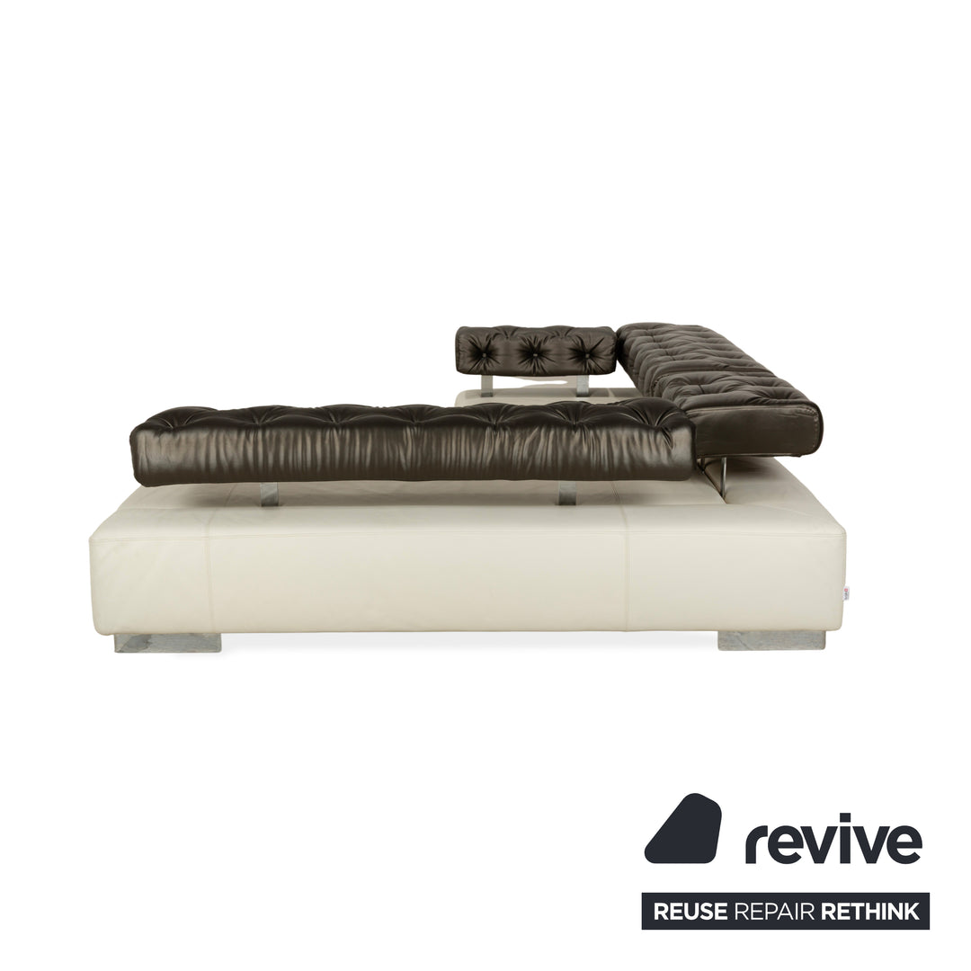 Brühl Sunrise Leder Ecksofa Creme Schwarz manuelle Funktion Sofa Couch