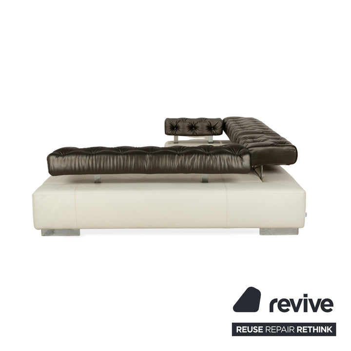 Brühl Sunrise Leder Ecksofa Creme Schwarz manuelle Funktion Sofa Couch