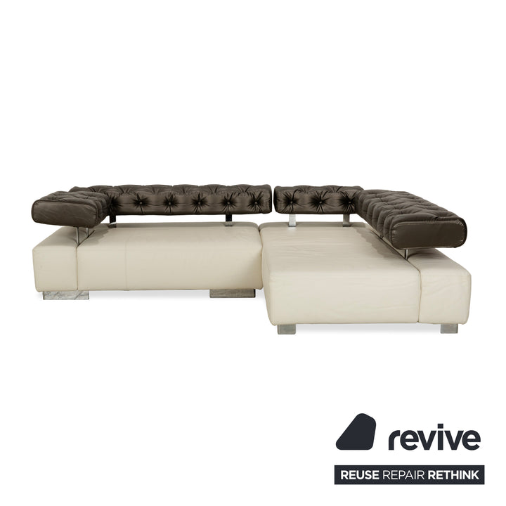 Brühl Sunrise Leder Ecksofa Creme Schwarz manuelle Funktion Sofa Couch