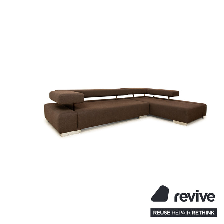 Brühl Sunrise fabric corner sofa brown manual function sofa couch + stool