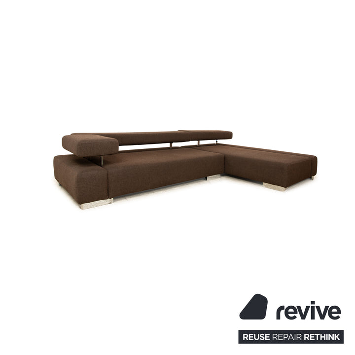 Brühl Sunrise fabric corner sofa brown manual function sofa couch + stool