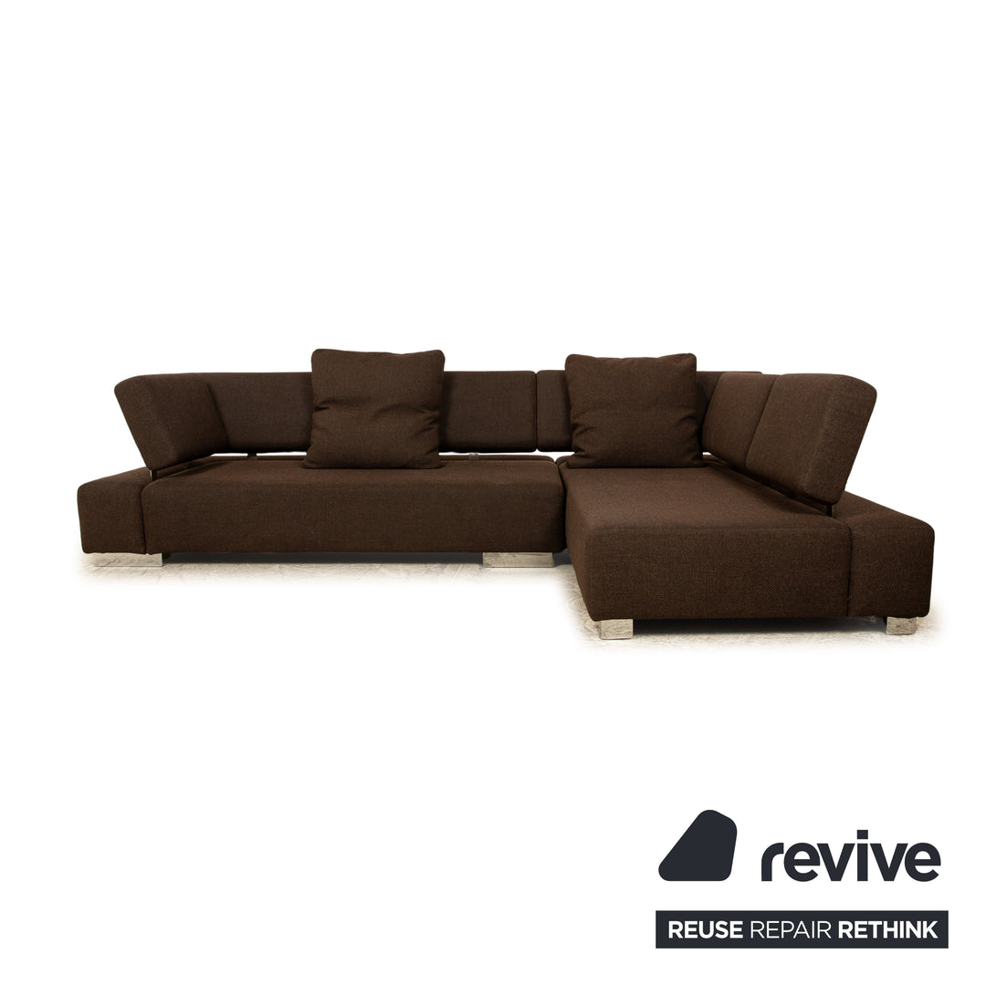 Brühl Sunrise fabric corner sofa brown manual function sofa couch + stool