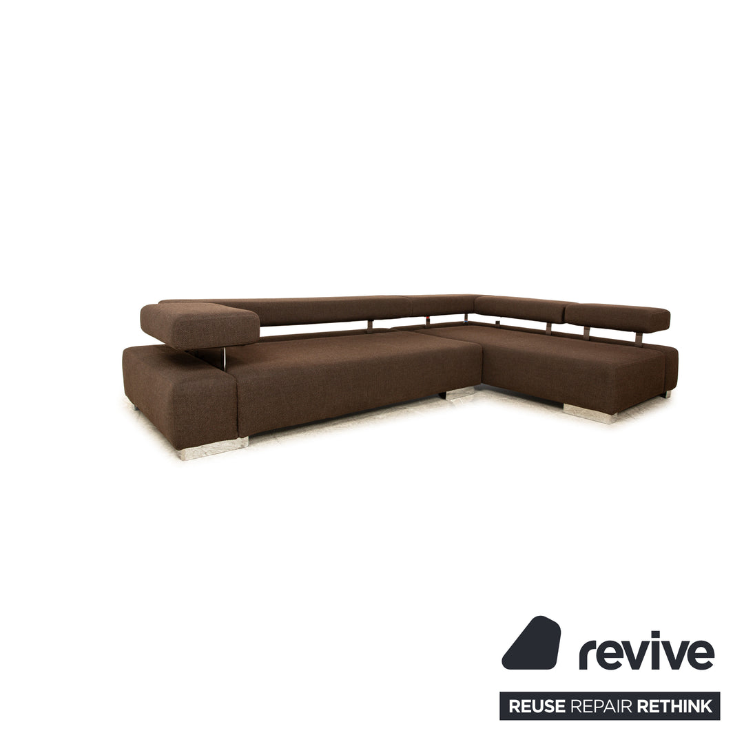 Brühl Sunrise fabric corner sofa brown manual function sofa couch + stool