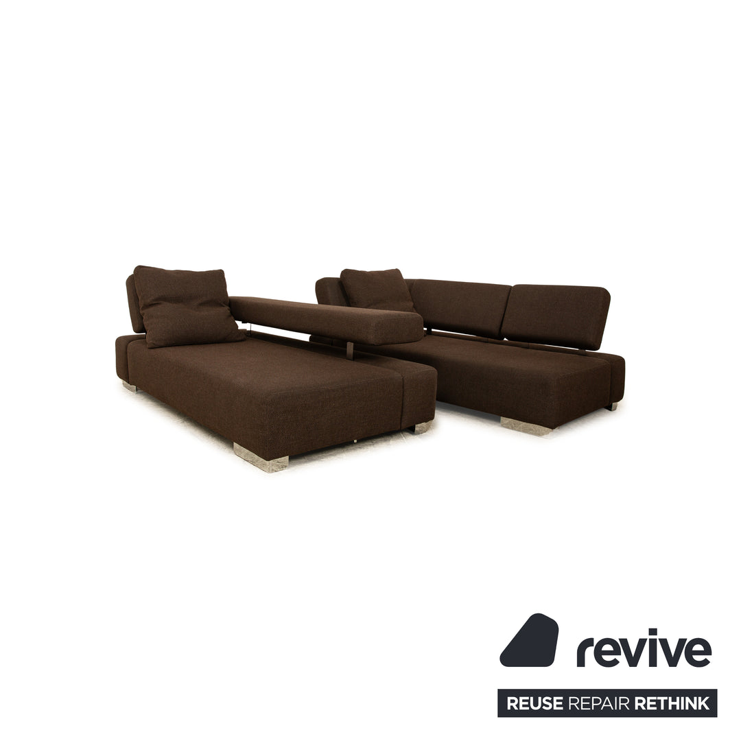 Brühl Sunrise fabric corner sofa brown manual function sofa couch + stool