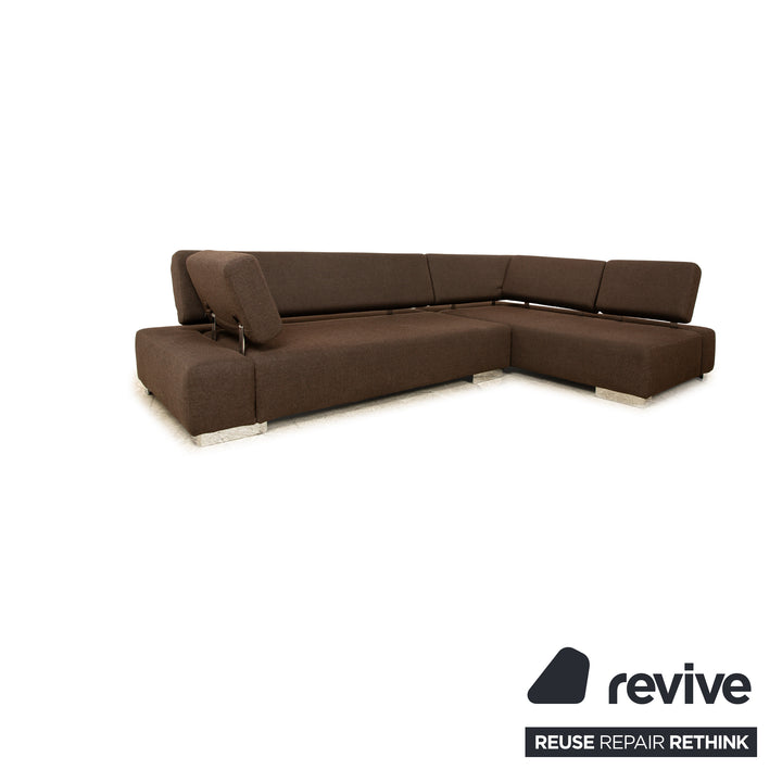 Brühl Sunrise fabric corner sofa brown manual function sofa couch + stool