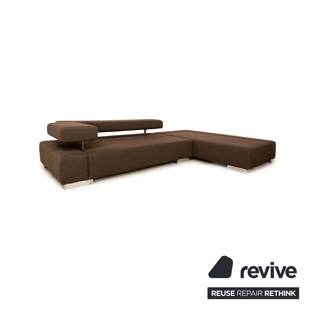 Brühl Sunrise fabric corner sofa brown manual function sofa couch + stool