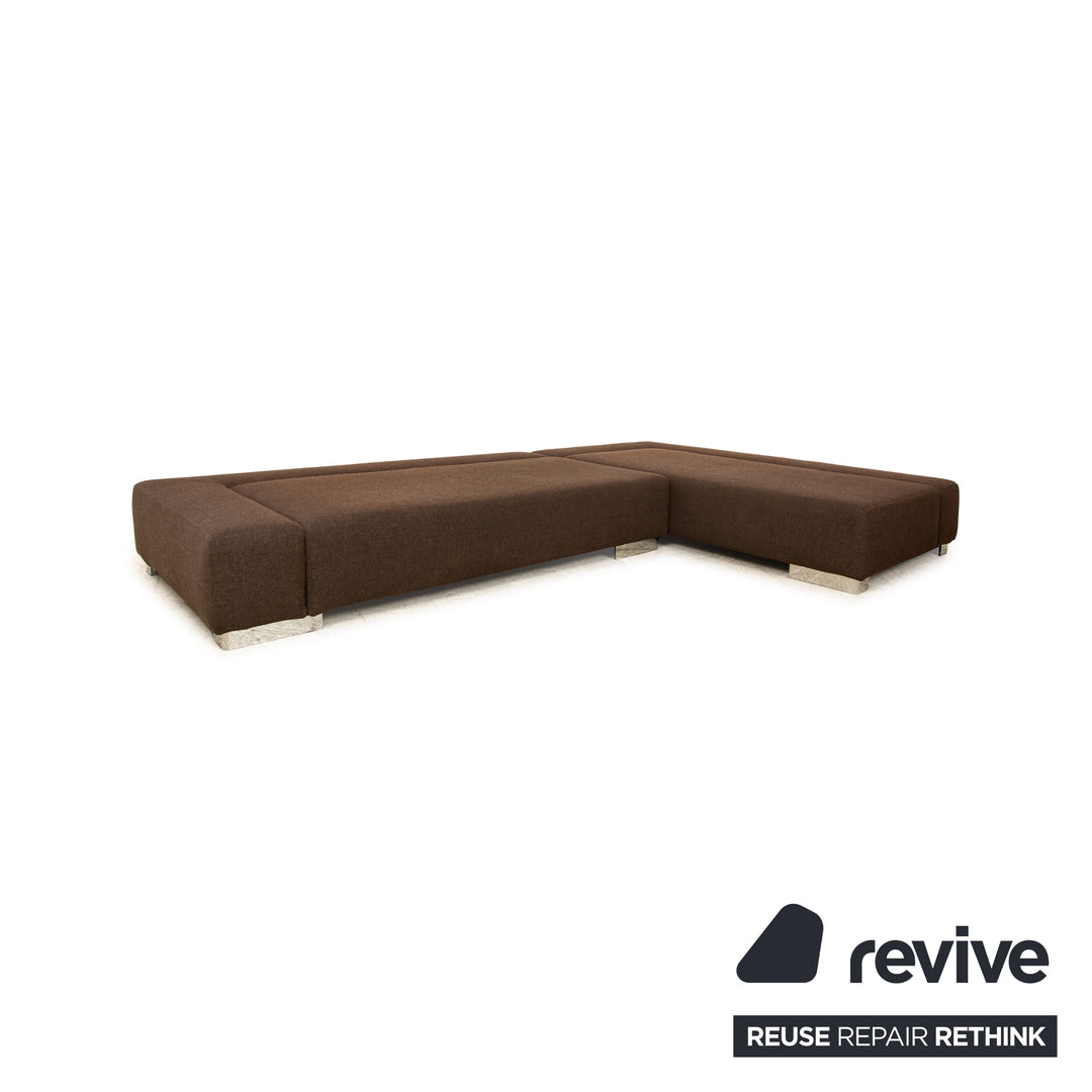 Brühl Sunrise ensemble canapé d'angle en tissu marron canapé à fonction manuelle + tabouret