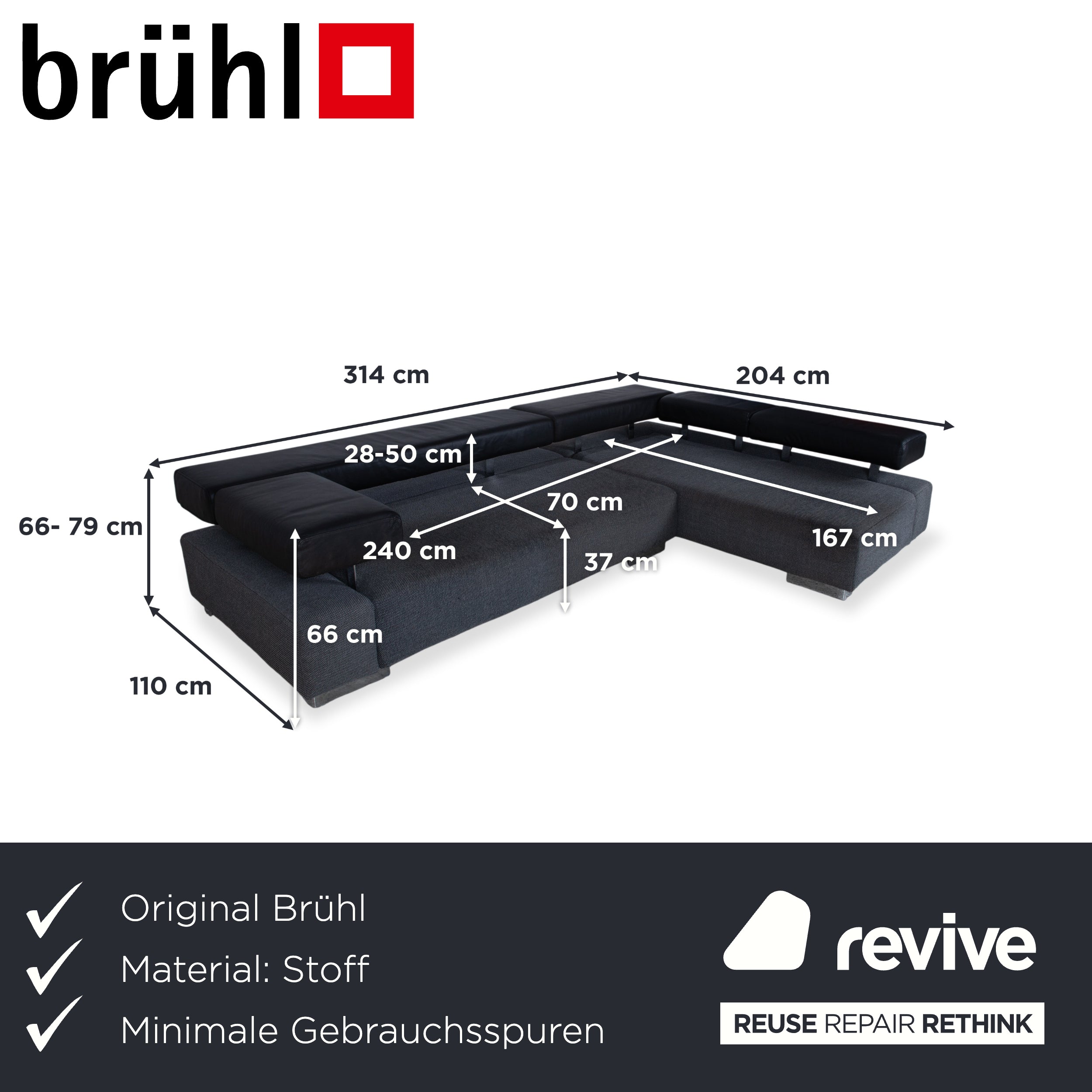 Brühl Sunrise Fabric Leather Corner Sofa Sofa Couch Manual Function