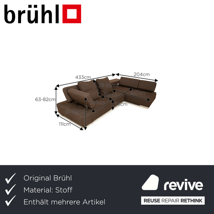 Brühl Sunrise Stoff Sofa Garnitur Braun manuelle Funktion Ecksofa Hocker Sofa Couch