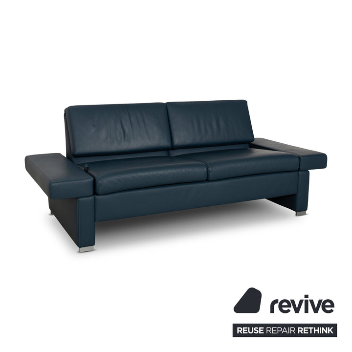 Brühl Tomo Leather Two-Seater Blue Manual Function Sofa Couch