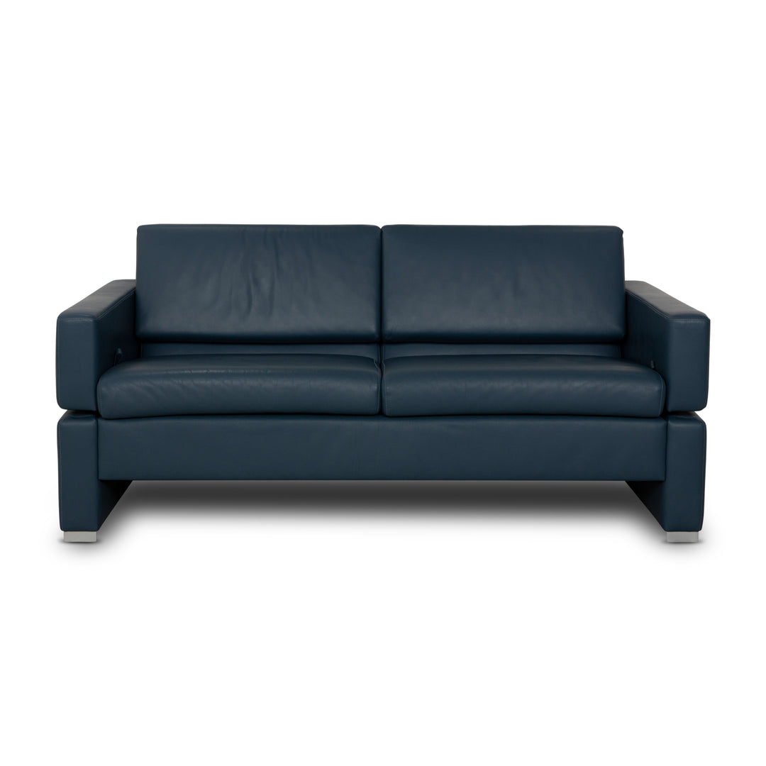 Brühl Tomo Leather Two-Seater Blue Manual Function Sofa Couch