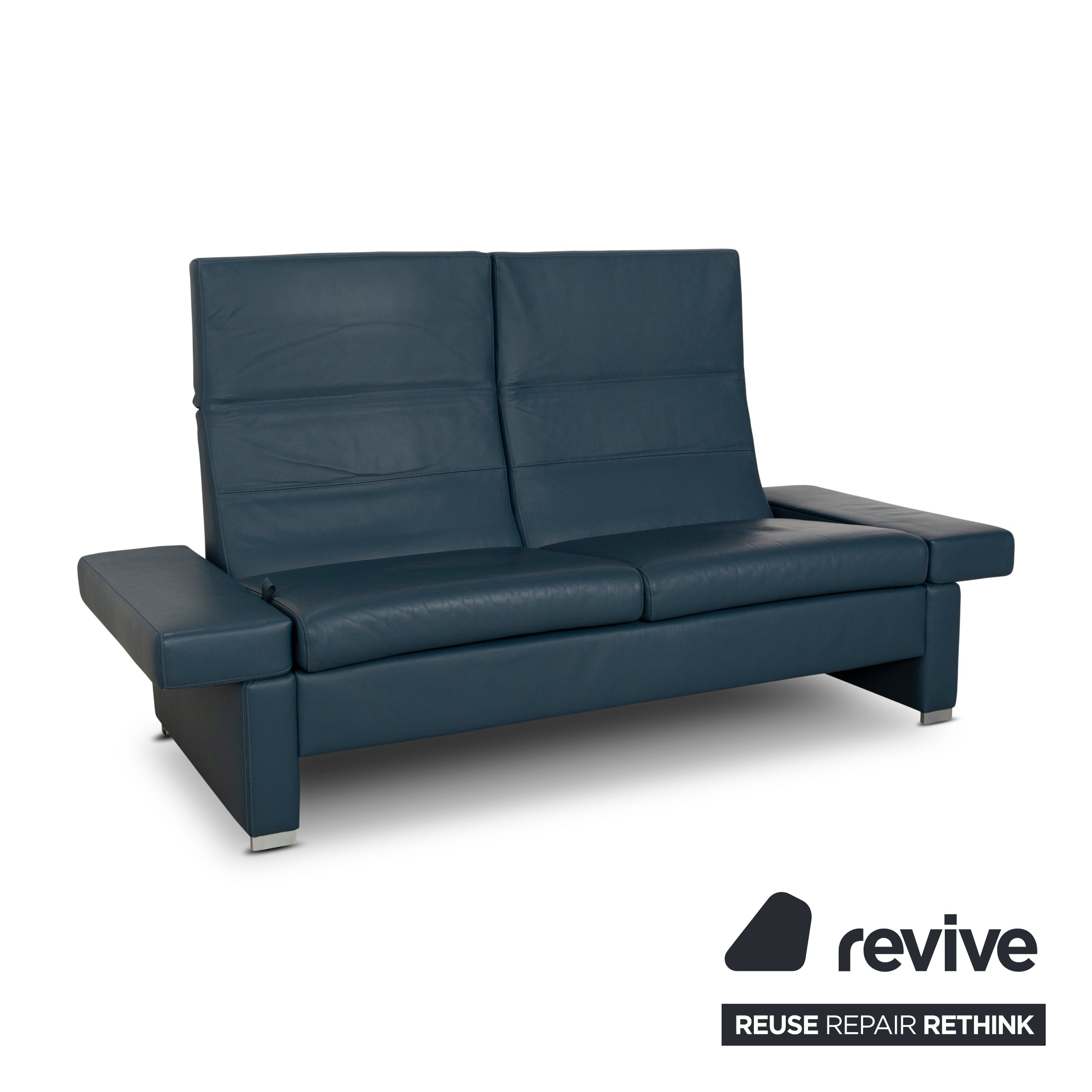 Brühl Tomo Leather Two-Seater Blue Manual Function Sofa Couch