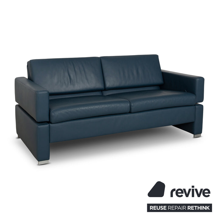 Brühl Tomo Leather Two-Seater Blue Manual Function Sofa Couch