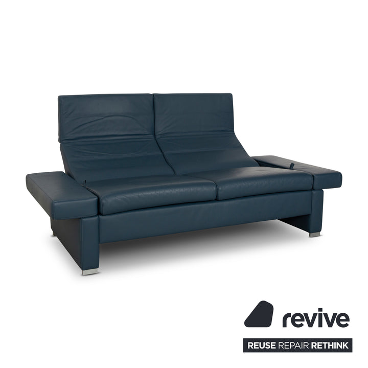 Brühl Tomo Leather Two-Seater Blue Manual Function Sofa Couch