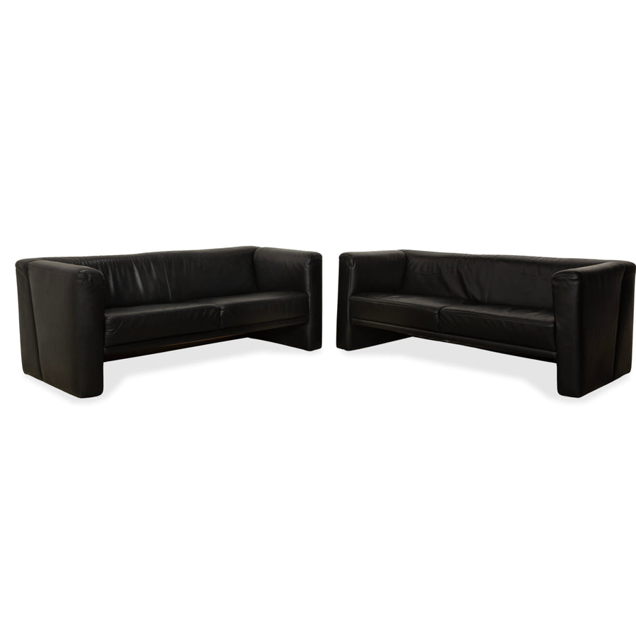 Brühl Visavis Leather 2x Two-Seater Black Sofa Couch