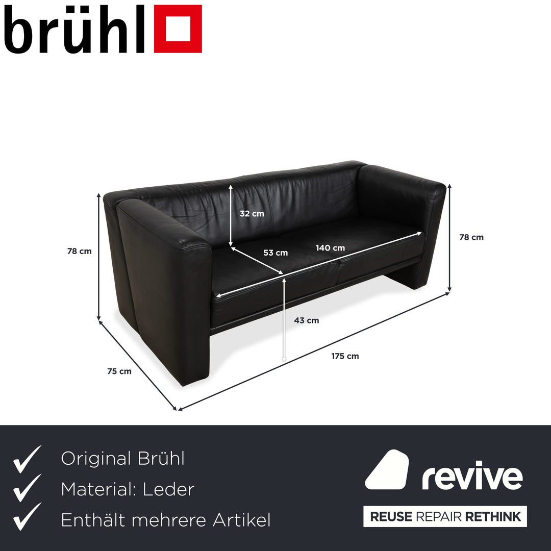 Brühl Visavis Leather 2x Two-Seater Black Sofa Couch