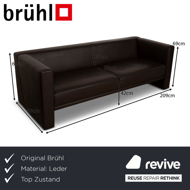 Brühl Visavis Leather Three-Seater Brown Sofa Couch