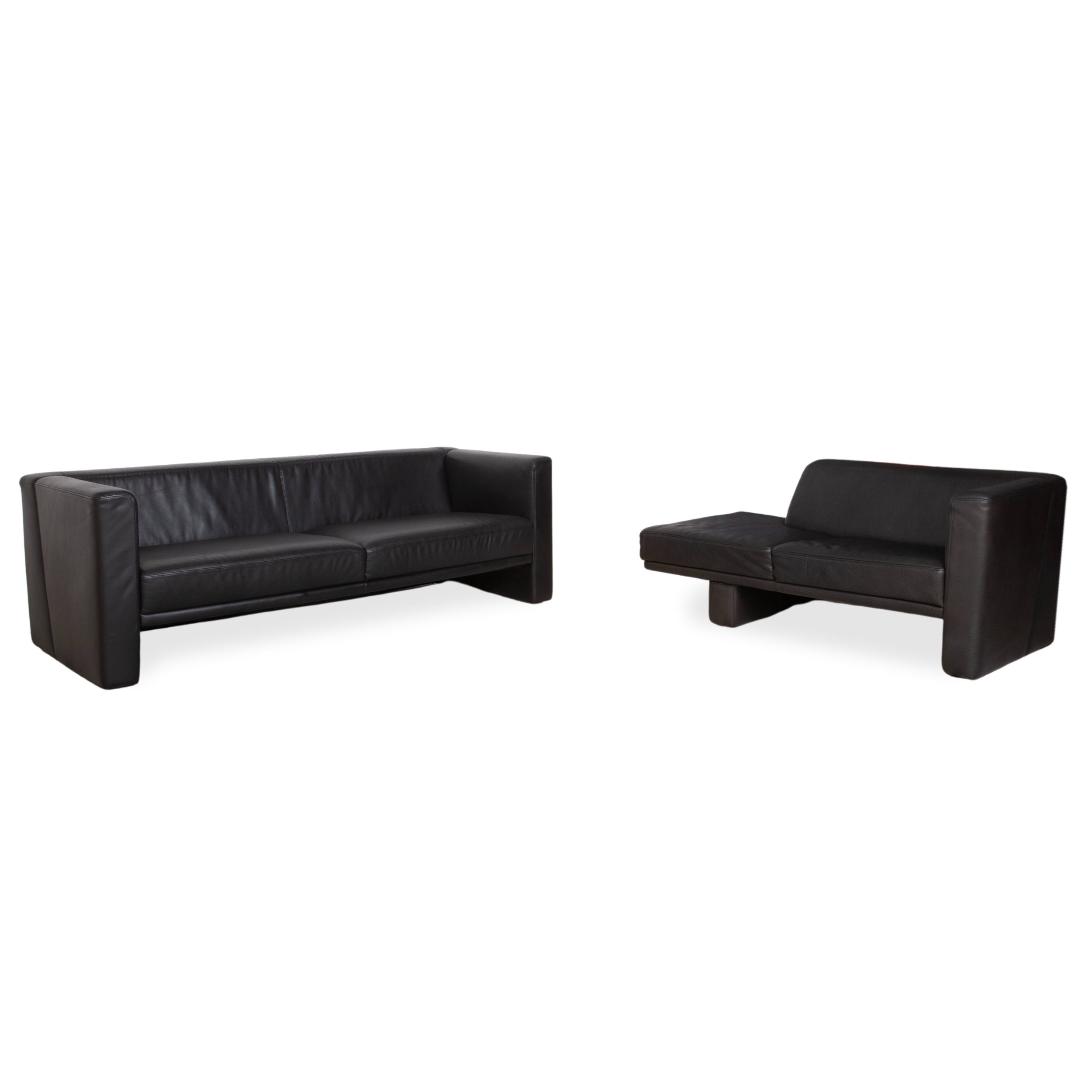 Brühl Visavis Leder Garnitur Dreisitzer Sofa Couch Liege Schwarz