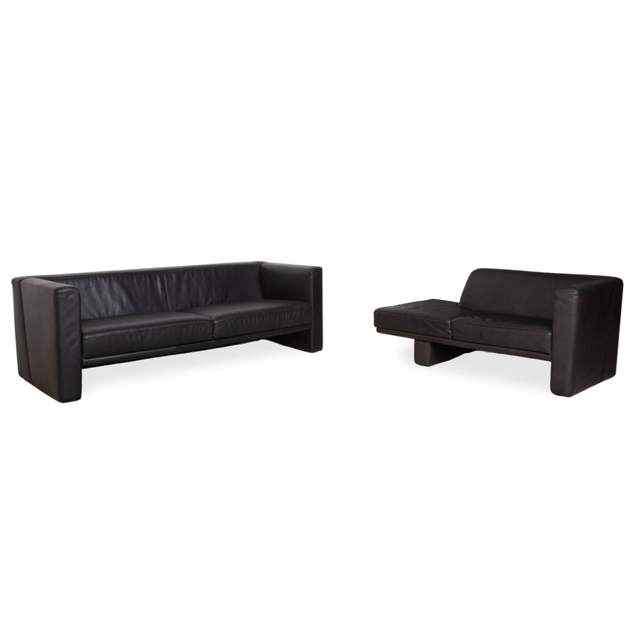 Brühl Visavis Leder Garnitur Dreisitzer Sofa Couch Liege Schwarz