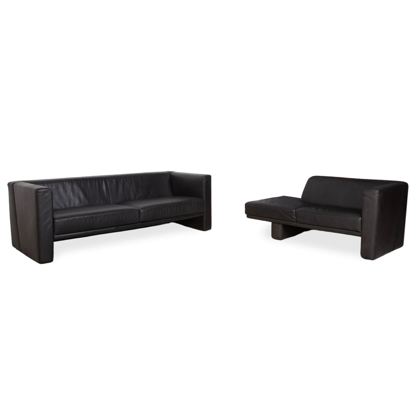 Brühl Visavis Leder Garnitur Dreisitzer Sofa Couch Liege Schwarz