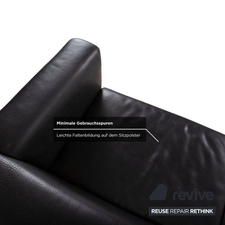 Brühl Visavis Leder Garnitur Dreisitzer Sofa Couch Liege Schwarz