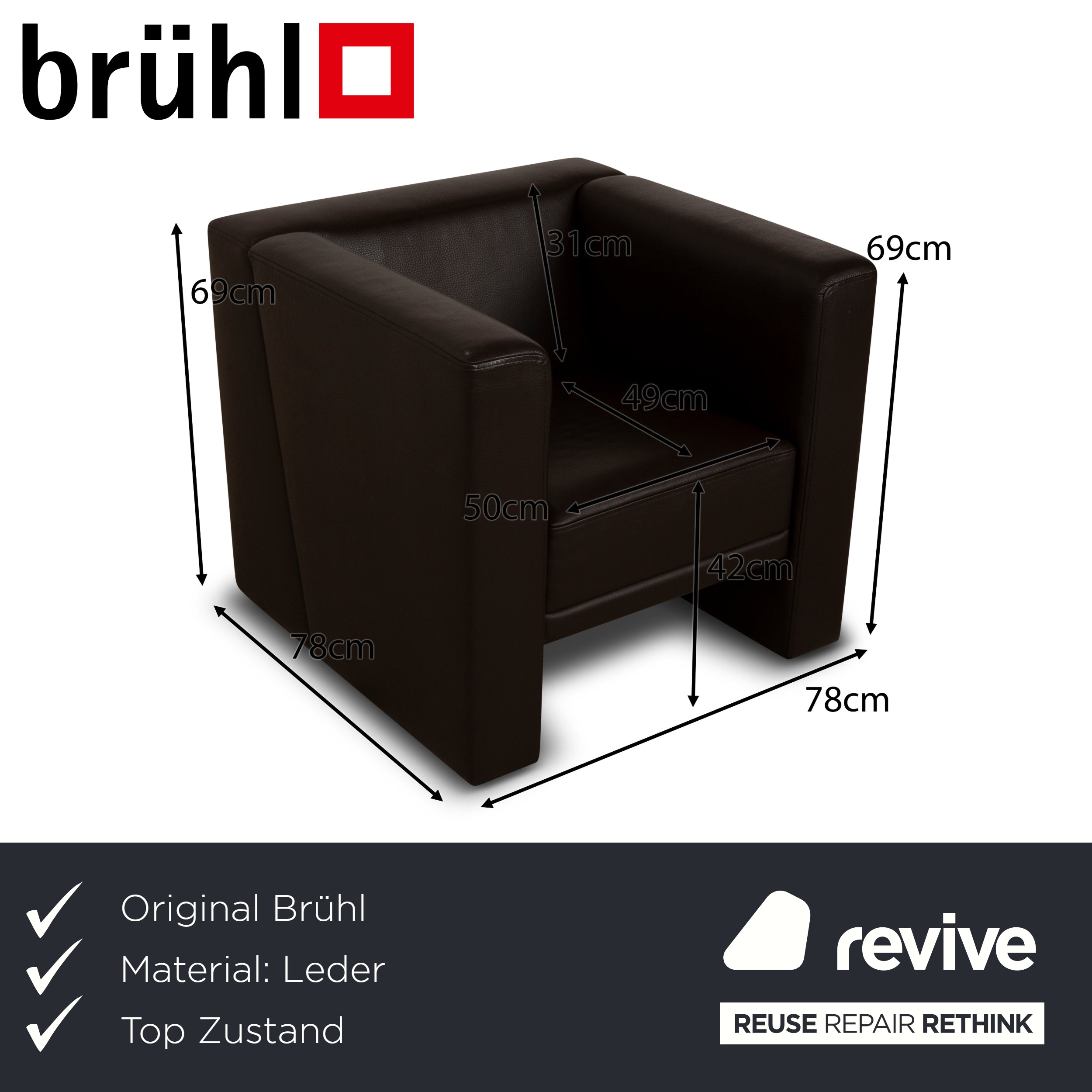 Brühl Visavis Leather Armchair Brown