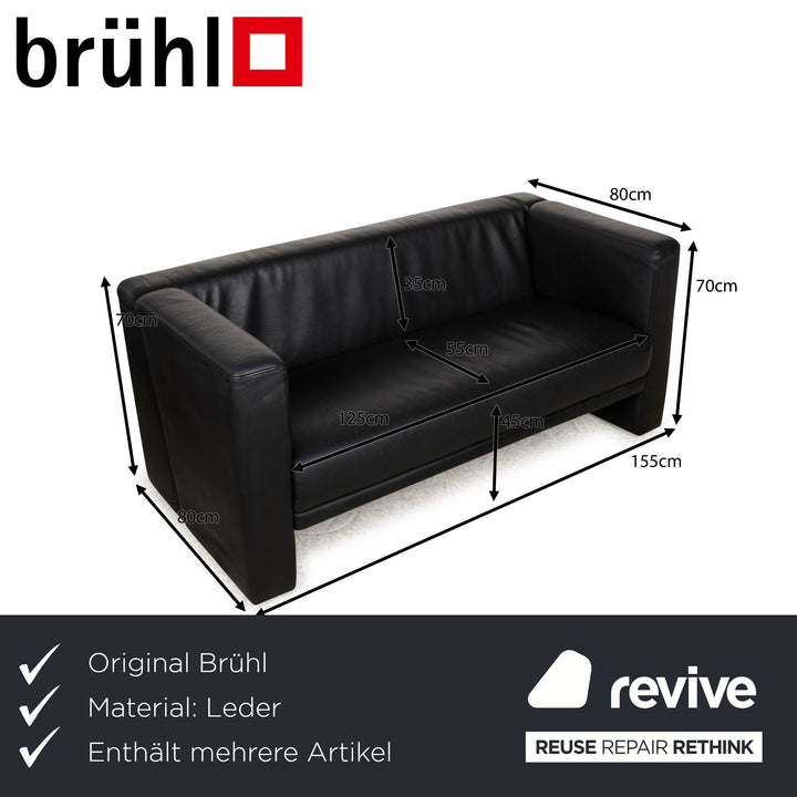 Brühl Visavis Leder Zweisitzer Garnitur Schwarz Sofa Couch