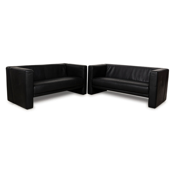 Brühl Visavis Leder Zweisitzer Garnitur Schwarz Sofa Couch