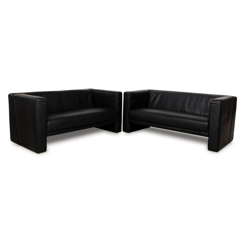 Brühl Visavis Leather Two-Seater Set Black Sofa Couch