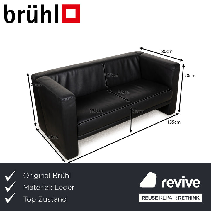 Brühl Visavis leather two-seater black sofa couch