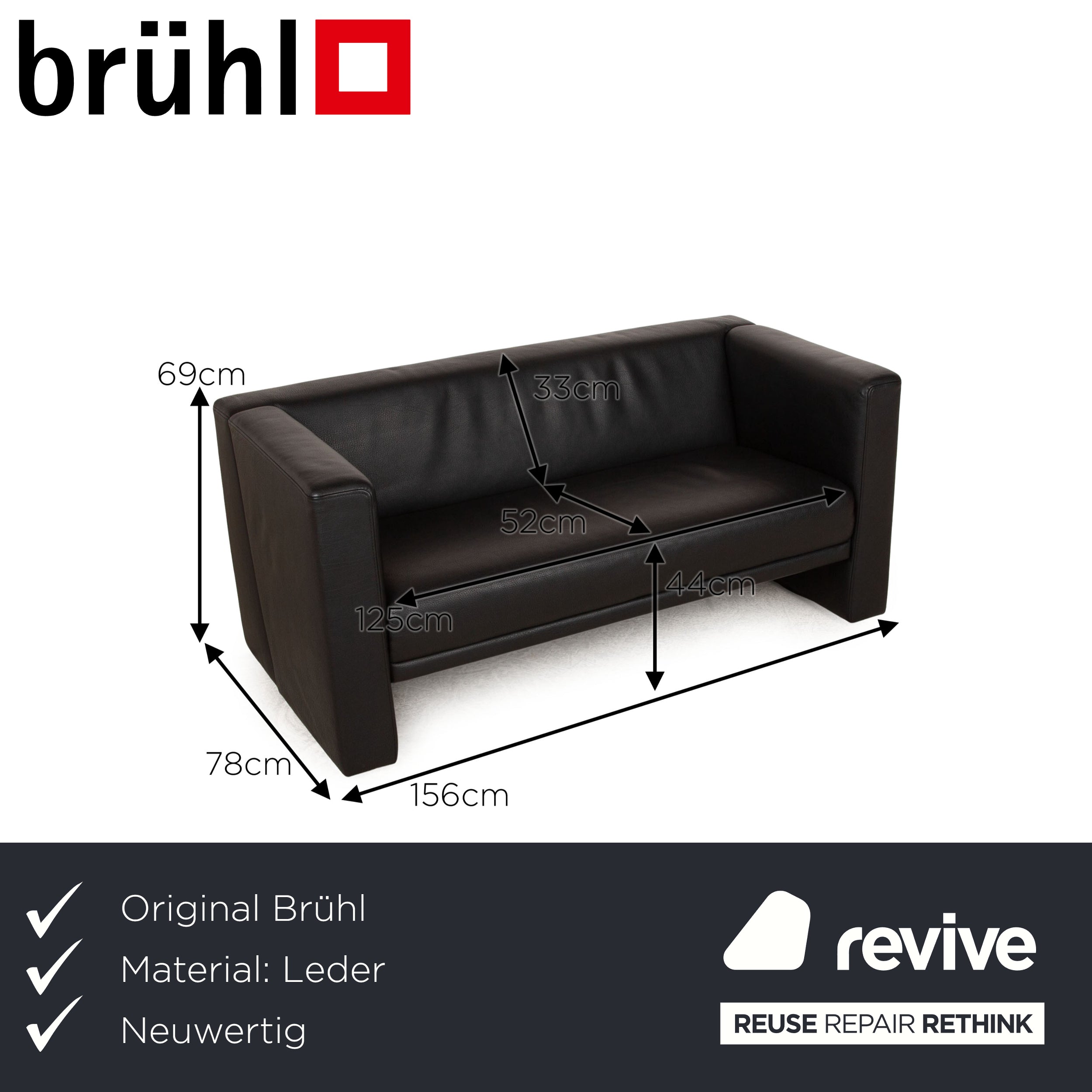 Brühl Visavis leather two-seater black sofa couch