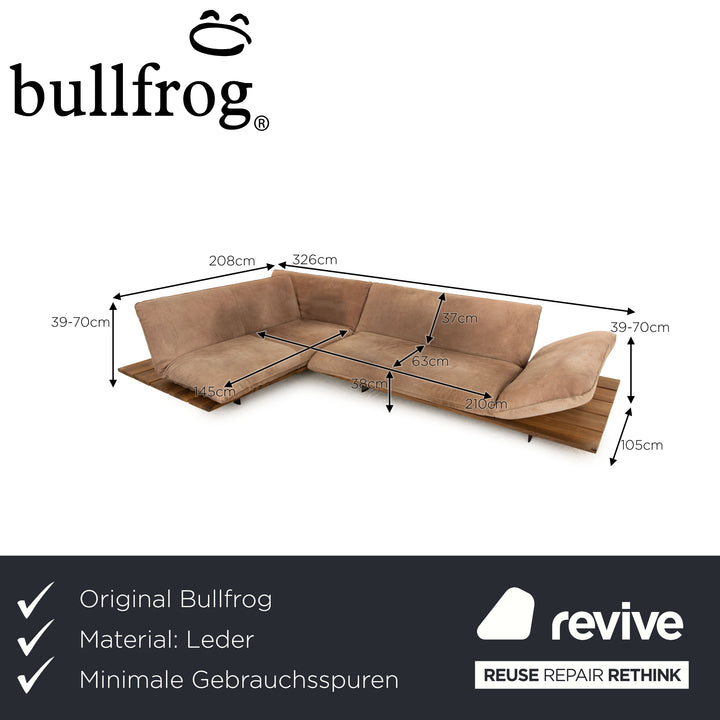 Bullfrog Akito Leather Corner Sofa Brown Beige Manual Function Smoked Oak Recamiere Left Sofa Couch