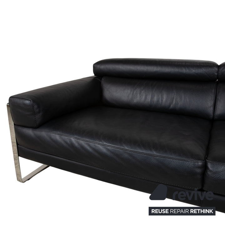 Calia Romeo Garnitur Leder Chrom 2x Zweisitzer Schwarz Sofa Couch manuelle Funktion